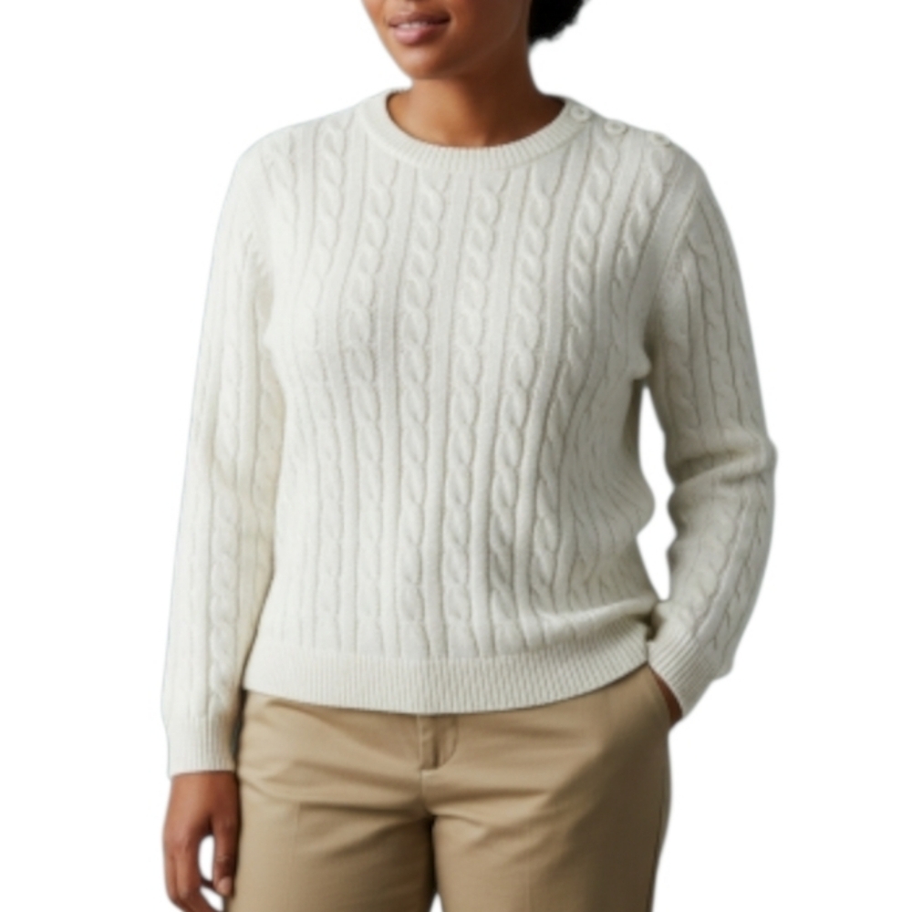 Lands' End Cable Knit Cotton Sweater Large 14-16